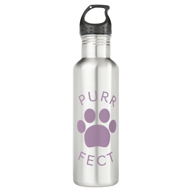 Cat Perfect Purple Purr Paw Print 710 Ml Water Bottle (Front)
