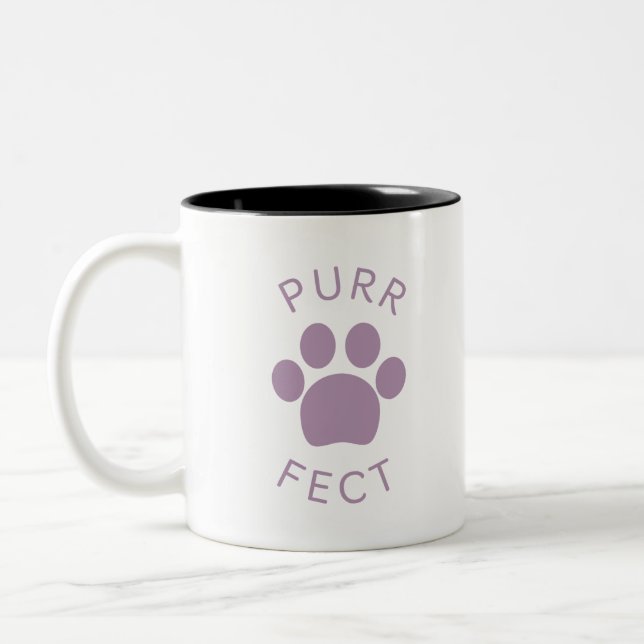 Cat Perfect Purple Purr Paw Print Two-Tone Coffee Mug (Left)