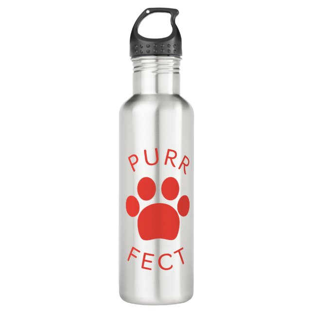 Cat Perfect Red Purr Paw Print 710 Ml Water Bottle (Front)