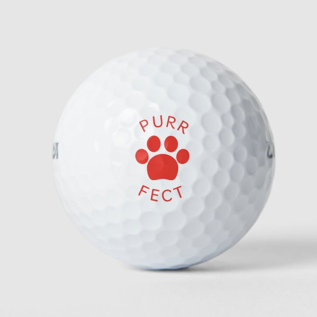 Cat Perfect Red Purr Paw Print Golf Balls (Front)
