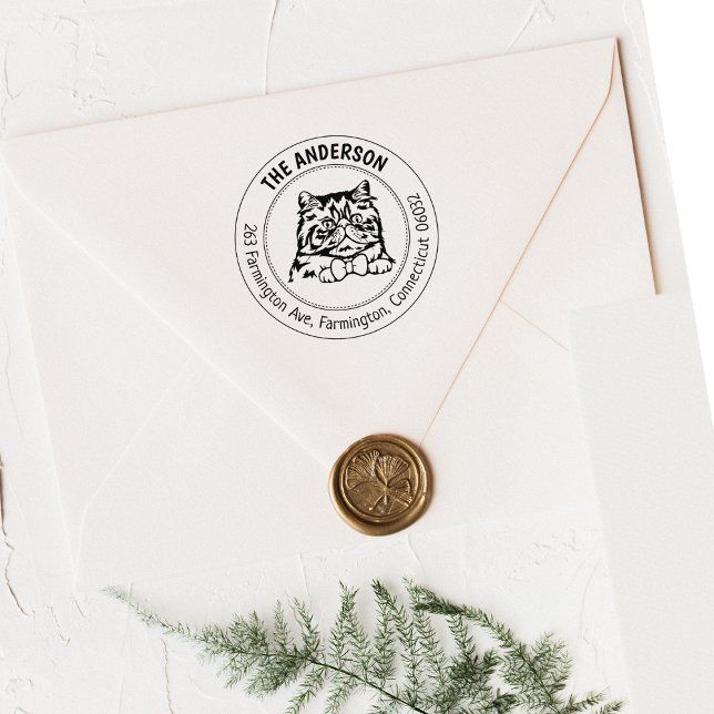 Cat Persian Family Return Address  Rubber Stamp (Creator Uploaded)