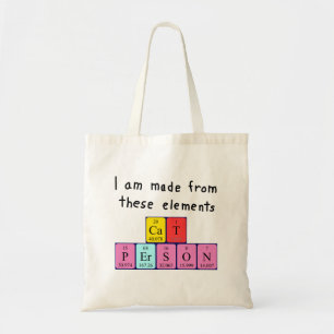 Cat Person periodic table name tote bag