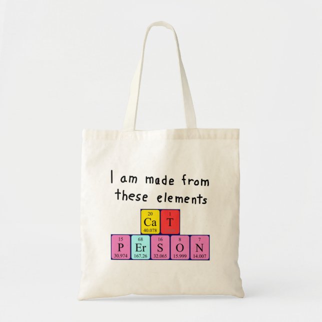Cat Person periodic table name tote bag (Front)