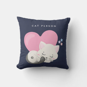 Cat Person Text Cute White Kitty Cat Sleeping Cushion