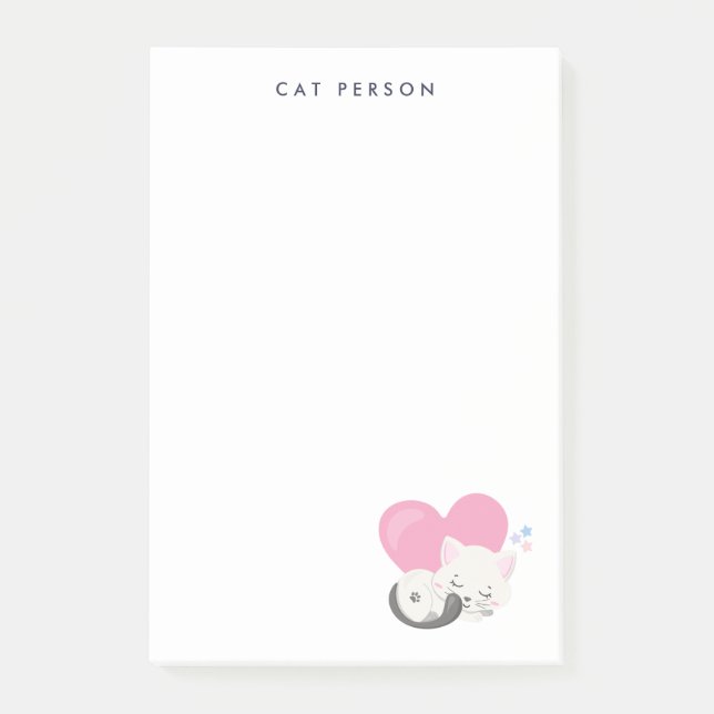 Cat Person Text Cute White Kitty Cat Sleeping Post-it Notes (Front)