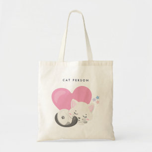 Cat Person Text Cute White Kitty Cat Sleeping Tote Bag