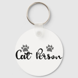 Cat Person Typography Art Key Ring