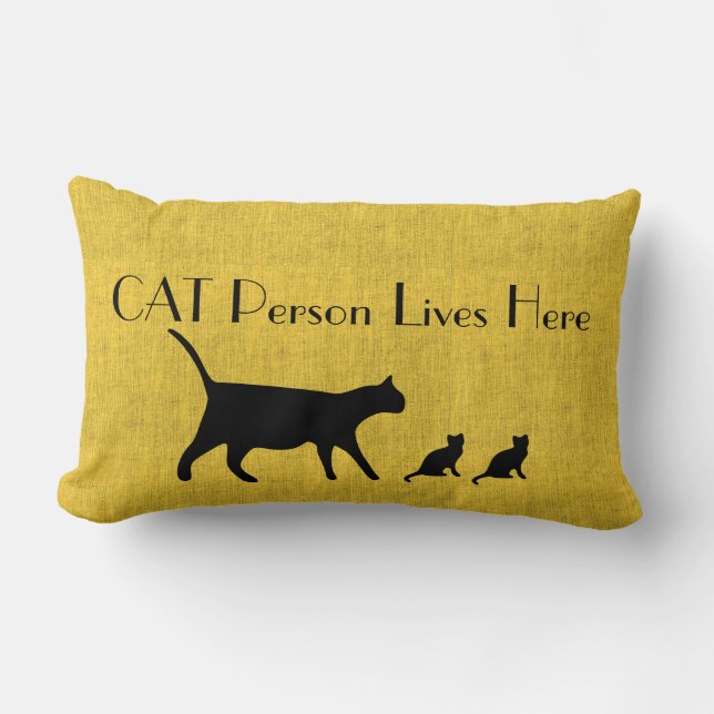 Cat Person Yellow and Black Lumbar Pillow (Front)