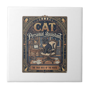 Cat Personal Assistant Cat Funny Owner Humour Vint Ceramic Tile