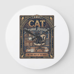 Cat Personal Assistant Cat Funny Owner Humour Vint Large Clock