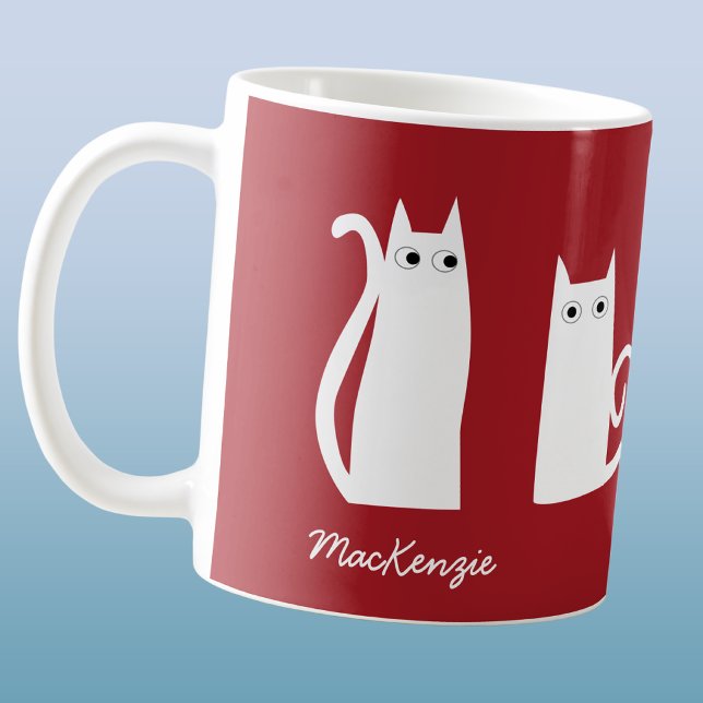 Cat Personalised Red White Coffee Mug (Creator Uploaded)