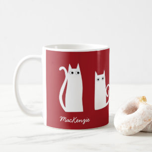 Cat Personalised Red White Coffee Mug