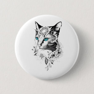 Cat Pet Animal Nature Illustration Art Tattoo 6 Cm Round Badge
