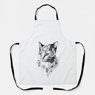 Cat Pet Animal Nature Illustration Art Tattoo Apron