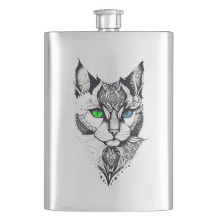 Cat Pet Animal Nature Illustration Art Tattoo Hip Flask