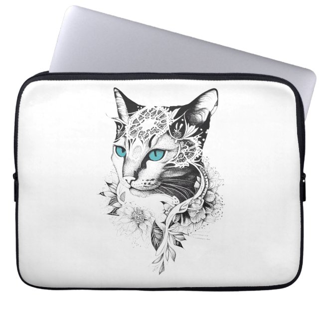 Cat Pet Animal Nature Illustration Art Tattoo Laptop Sleeve (Front)