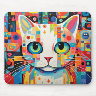 Cat Pet Animal Portrait Colourful Painting Mouse Pad