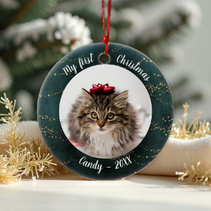Cat Pet First Christmas Photo Fairy Trees Ceramic Ornament