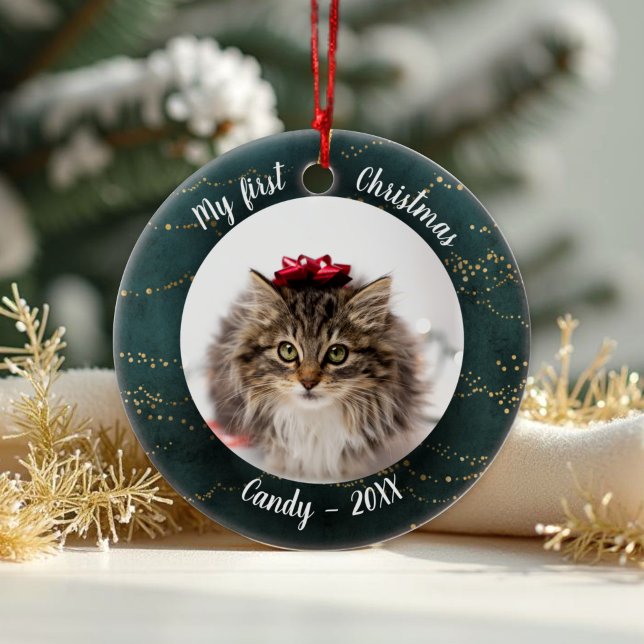 Cat Pet First Christmas Photo Fairy Trees Ceramic Ornament (Creator Uploaded)