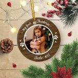 Cat Pet First Christmas Simple Photo Rustic Ceramic Ornament<br><div class="desc">Cat Pet First Christmas Simple Photo Rustic Blue Ceramic Ornament</div>