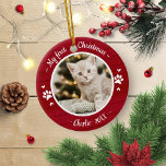 Cat Pet First Christmas Simple Photo Rustic Metal Ornament<br><div class="desc">Cat Pet First Christmas Simple Photo Rustic Ceramic Ornament</div>