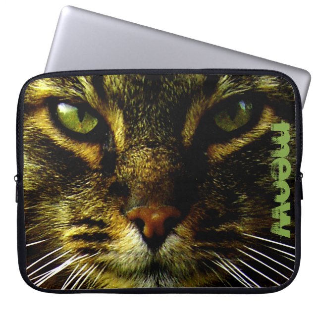 Cat Pet Hypnotising Eyes Photo Text Laptop Sleeve (Front)