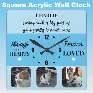 Cat pet loss Keepsake Memorial blue Square Wall Clock