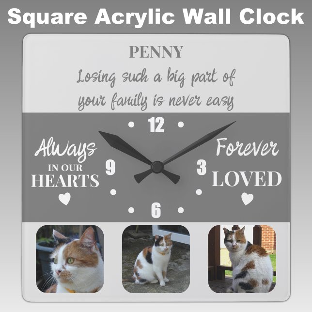 Cat pet loss Keepsake Memorial grey Square Wall Clock (Creator Uploaded)