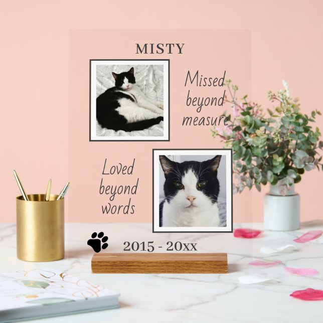 Cat Pet Memorial Photos And Quote Acrylic Sign (Wedding)