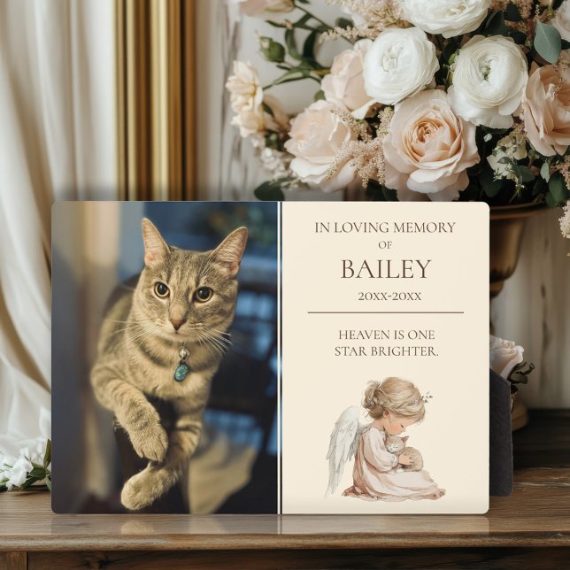 Cat Pet Memorial  Plaque (In Loving Memory Cat Memorial Photo Plaque with Angel)
