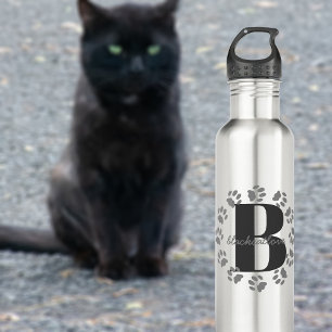 Cat Pet Paw Prints Personalised Monogram 710 Ml Water Bottle