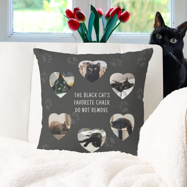 Cat Pet Photo Collage Heart Frame Throw Pillow (Does your cat have a favorite chair? Upload their photos & put this pillow on it (and do not remove))