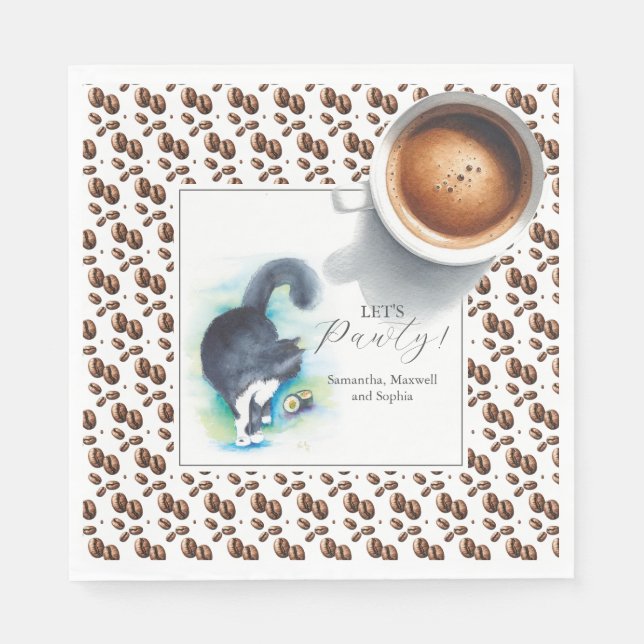 Cat Pet Portrait Coffee Lover Napkins (Front)