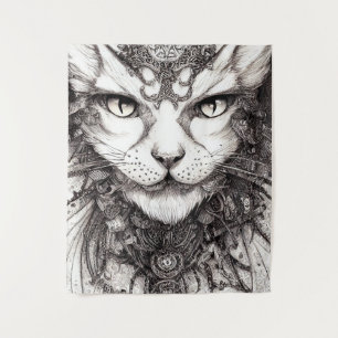 Cat Pet Wild Nature Illustration Line Epic Art Tapestry