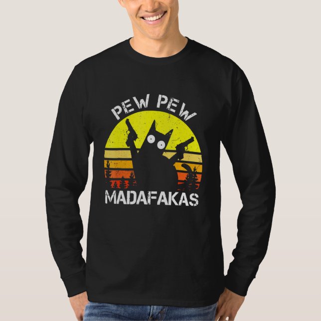 Cat Pew Pew Madafakas Crazy Summer Cat With Gun T-Shirt (Front)