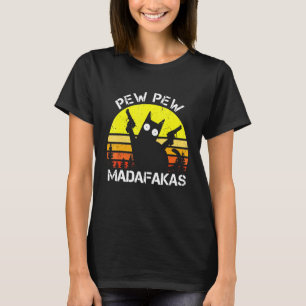 Cat Pew Pew Madafakas Crazy Summer Cat With Gun T-Shirt