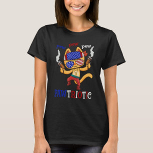 Cat Pew Pew Pawtriotic Cat 4th Of July Humour Tee