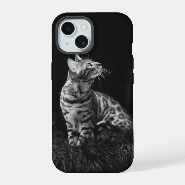 Cat Photo Black and White Personalizable iPhone 15 Case (Back)