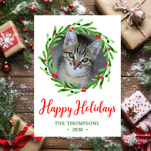 Cat Photo Christmas Wreath Holiday Card