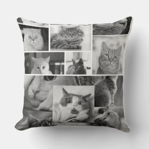 Cat Photo Collage Pillow Black and White Cat
