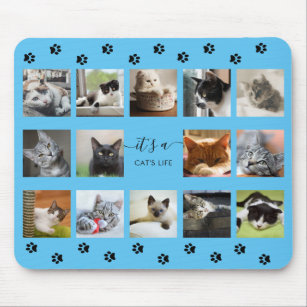Cat Photo Collage with Paw Prints Mouse Pad