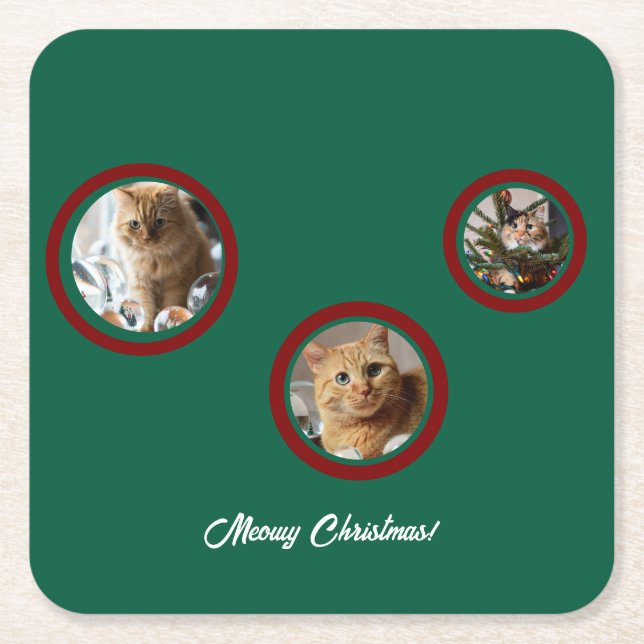 Cat Photo Customize  Square Paper Coaster (Front)