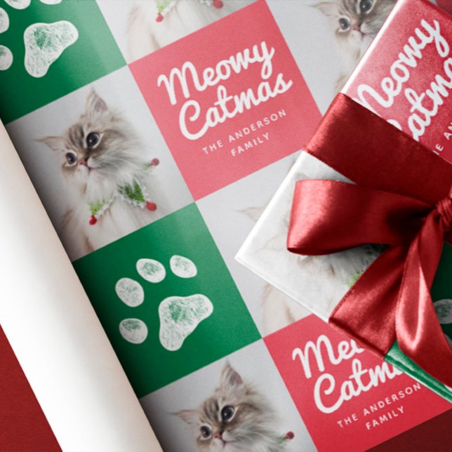 Cat Photo Cute Paw Christmas Wrapping Paper (Creator Uploaded)