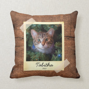 Cat Photo Frame Rustic Personalised Throw Pillow 
