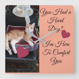Cat Photo, Funny Quotes, Heart, Name Square Wall Clock