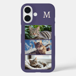 Cat Photo Gallery Pet Lover Violet Monogrammed iPhone 16 Case