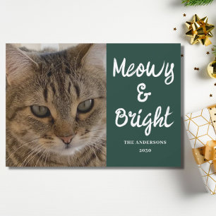 Cat Photo Green Meowy and Bright Christmas  Holiday Card