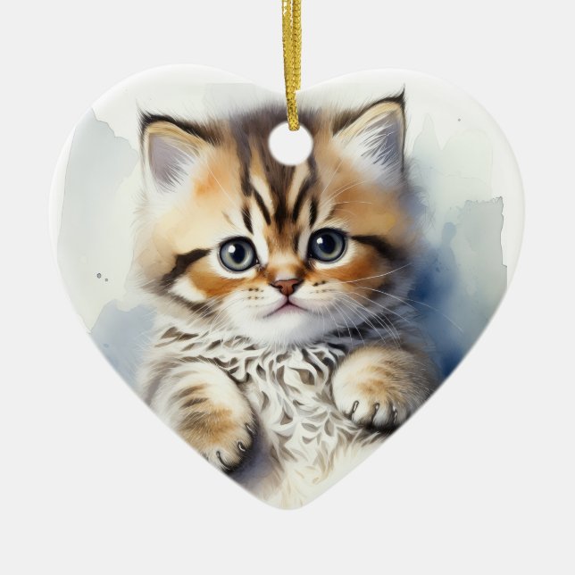 Cat Photo Heart Shape  Ceramic Ornament (Front)
