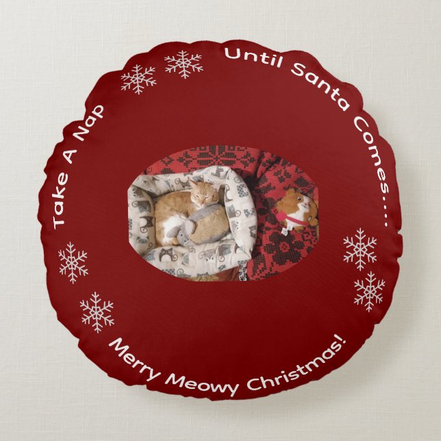 Cat Photo , Humor Text, Customize , Round Cushion (Front)