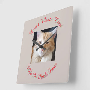 Cat Photo, Name, Text, Funny Square Wall Clock